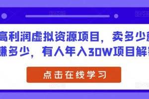 高利润虚拟资源项目,卖多少就赚多少,有人年入30W项目解密