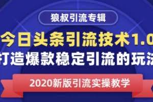 狼叔今日头条引流技术1.0，打造爆款稳定引流的玩法，快速获得平台推荐量的秘诀