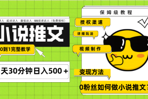 （7912期）Ai小说推文每天20分钟日入500＋授权渠道 引流变现 从0到1完整教学（7节课）