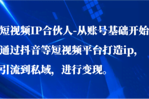 短视频IP合伙人-从账号基础开始通过抖音等短视频平台打造ip，引流到私域，进行变现。