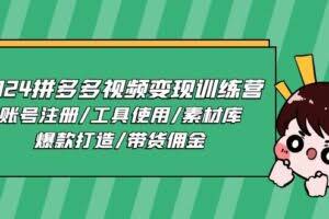 (11137期)2024拼多多视频变现训练营,账号注册/工具使用/素材库/爆款打造/带货佣金