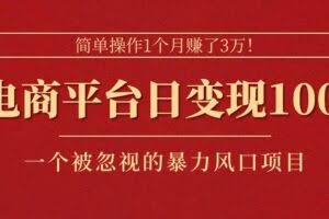 （11160期）简单操作1个月赚了3万！在电商平台日变现1000+！一个被忽视的暴力风口…