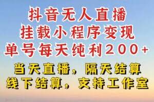 抖音无人直播挂载小程序，零粉号一天变现二百多，不违规也不封号，一场挂十个小时起步【揭秘】