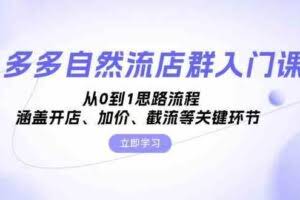 多多自然流店群入门课，从0到1思路流程，涵盖开店、加价、截流等关键环节