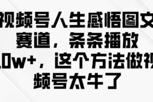 视频号人生感悟图文赛道，条条播放10w+，这个方法做视频号太牛了