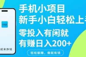 手机小项目新手小白轻松上手零投入有闲就有赚日入200+