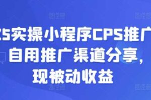 2025实操小程序CPS推广项目，自用推广渠道分享，实现被动收益