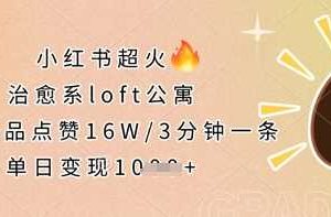 小红书超火的治愈系loft公寓，单条作品点赞16W，3分钟一条，单日变现数张