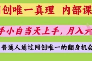 网创唯一真理,内部课程,新手小白当天上手,月入5位数,普通人通过网创唯一的机会【揭秘】