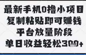 最新手机0撸小项目，复制粘贴即可挣钱，平台放量阶段，单日收益轻松3张+【揭秘】