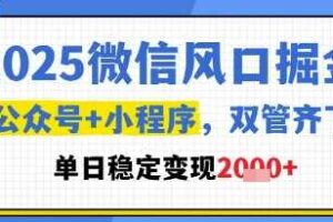 2025微信风口掘金，公众号+小程序双管齐下，单日稳定变现1k+【揭秘】