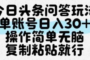 今日头条问答玩法，单账号日入30+，操作简单无脑复制粘贴就行