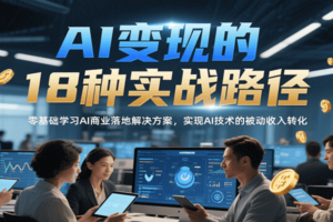 AI变现的18种实战路径，零基础学习AI商业落地解决方案，实现AI技术的被动收入转化