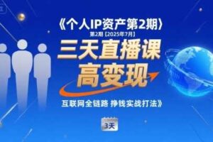 个人IP资产第2期【2025年7月】三天直播课，​小团队高变现，互联网全链路挣钱实战打法