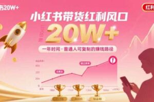 一年时间靠小红书带货项目年入20w+，最不能错的大红利项目