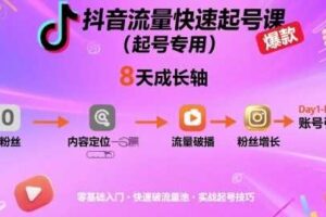 抖音流量快速起号课（起号专用），8天带你做爆自己的账号