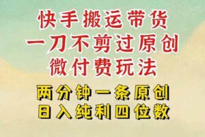 （15577期）快手黑科技搬运带货，一刀不剪过原创，微付费投流玩法，轻松日入四位数…