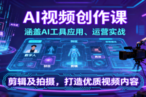 AI视频创作课，涵盖AI工具应用、运营实战、剪辑及拍摄，打造优质视频内容