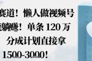 蓝海赛道，懒人做视频号也能躺挣，单条120W赞，分成计划直接拿1.5k，不用拍不用剪