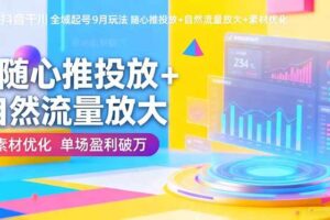 (16405期)抖音千川全域起号9月玩法 随心推投放+自然流量放大+素材优化 单场盈利破万
