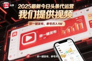 2025最新今日头条代运营,我们提供视频,你一键发布,单号月入1W【揭秘】