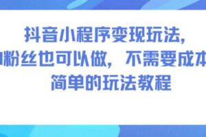 抖音小程序变现玩法,0粉丝也可以做,不需要成本,简单的玩法教程