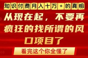 知识付费月入10个W的真相，做网创项目这一个就够了，不要再疯狂的找所谓的风口项目【揭秘】