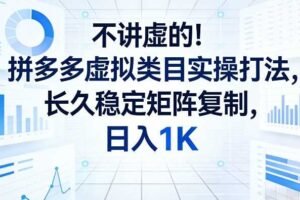 不讲虚的！拼多多虚拟类目实操打法，长久稳定矩阵复制，日入1K【揭秘】