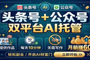 头条号+公众号双平台AI托管,团队提供作品,每天10分钟,月躺赚6000+