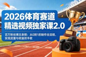 2026体育赛道精选视频独家课2.0，百万粉丝博主亲授：从0到1的制作全流程，实现流量与收益双丰收
