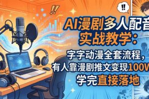 （18060期） AI漫剧多人配音实战教学：字字动漫全套流程，有人靠漫剧推文变现100W+，学完直接落地