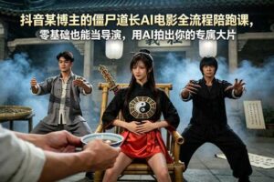 抖音某博主的僵尸道长AI电影全流程陪跑课，零基础也能当导演，用AI拍出你的专属大片