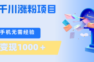 刚需千川涨粉项目，一部手机无需技术，单日变现1000＋当天做当天见收益
