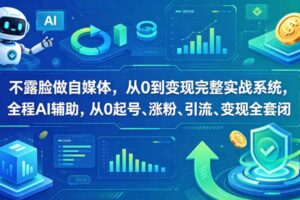 不露脸做自媒体，从0到变现完整实战系统，全程AI辅助，从0起号、涨粉、引流、变现全套闭环