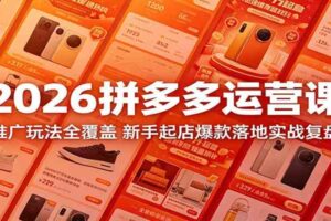 2026拼多多运营课:推广玩法全覆盖,新手起店爆款落地实战复盘